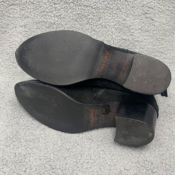 Italeau Black Suede Ankle Boots w/Tassel Side Zip Stacked Heel - Size 39.5/US9 - Picture 10 of 13